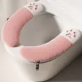 Fundas para asiento de inodoro de felpa, alfombrilla de baño con diseño de pata de gato. - Felpa gruesa con cierre adhesivo - Garra de gato rosa