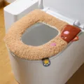 Verdichteter Plüsch Toilettensitzbezug, warmer weicher waschbarer WC Sitzbezug mit Griff braun. - Niedlicher Hund Stil (Mit Griff + Duft) / 1 Stück / Kaffeebraun