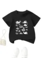 Detailed view of children's black graphic t-shirt featuring unique white snail prints. - Tops / Black / 90cm