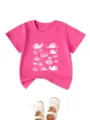 Pink cotton short sleeve children t-shirt with cute white snail print graphic design. - Tops / Rose Red / 90cm