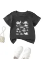 Close-up detail of dark grey toddler t-shirt featuring creative white snail pattern print. - Tops / Dark Gray / 90cm