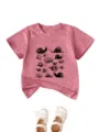Kids casual snail print short sleeve t-shirt, comfortable round neck cotton top for daily wear. - Peach