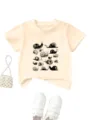 Detailed view of the kids casual short sleeve t-shirt with cute black snail print in apricot. - Apricot