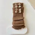 Brown knitted leg warmers with cute bow, Japanese JK style winter warm socks for women. - One Size / Brown