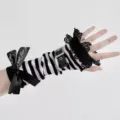 Y2K Black White Striped Arm Warmers Lace Fingerless Gloves Punk Style Aesthetic Sleeves - One Size / Black and White