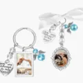 DIY wedding keychain photo frame bow pearl pendant variant style with heart charm engraved text - New Single-piece Combination as Pictured