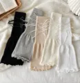 Damen Strick Beinlinge Y2K Ästhetik süße Schleife Schnürung lange Socken Farbvariante - Einheitsgröße / Schwarz+Weiß