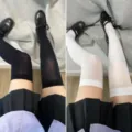 Japanische Oberschenkelhohe Samtstrümpfe in Schwarz und Weiß für Damen und Mädchen. - Einheitsgröße / Schwarz und Weiß