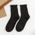 Schwarze Rüschen Socken Damen Mittelhoch Japanischer Stil Süße Freizeitsocken Variante - Einheitsgröße / Schwarz