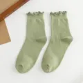 Damen grüne Rüschensocken, japanischer Stil Salatrand Wadenstrümpfe Baumwolle für Alltag. - Einheitsgröße / Grün
