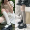 French vintage floral lace knee high socks for women elegant rose pattern cute hosiery - One Size / White + Gray