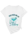 Casual wit dames V-hals T-shirt met grafische print, korte mouwen en stijlvol knoopdetail aan de zijkant. - S / Tops / Wit