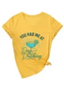 Casual dames V-hals korte mouw T-shirt zomer grafische top met stijlvolle knoopzoom - S / Tops / Geel