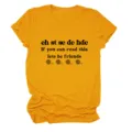 Crochet lover t-shirt detail showing the funny text print and mustard yellow fabric. - S / Tops / Mustard Yellow (Black Text Color Graphic)