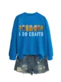 Women casual blue sweatshirt with cute beer glasses graphic print long sleeve top stylish streetwear - S / Tops / Lake Blue Sweatshirt (White Pattern)