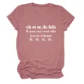 Close-up detail of women's short sleeve crewneck t-shirt with crochet quote graphic. - S / Tops / Rose Gold