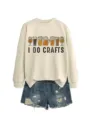 Women casual crewneck sweatshirt with beer glasses graphic and I DO CRAFTS letter print detail. - S / Tops / Sand (Black Letters Multicolor Graphic)