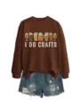 Women's brown long sleeve sweatshirt featuring funny beer glasses graphic and letter print. - S / Tops / Coffee (White Graphic)