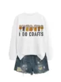 White long sleeve sweatshirt featuring a fun beer glasses graphic and I DO CRAFTS. - S / Tops / White (Black Print)