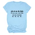 Casual light blue short sleeve t-shirt with funny crochet theme graphic print for women. - S / Tops / Light Blue