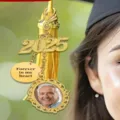 Detail shot of DIY graduation cap tassel charm with 2025 year pendant and memorial photo frame. - 15