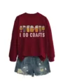 Women's cute beer glasses graphic crewneck sweatshirt paired with stylish denim shorts set. - S / Tops / Wine Red (White Print)