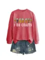 Women fashion casual red crewneck sweatshirt with beer cups print and distressed denim shorts. - S / Tops / Red (White Graphic)