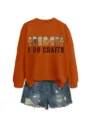 Casual autumn winter women crewneck sweatshirt with funny beer glasses and slogan graphic design. - S / Tops / Burnt Orange (Black Graphic)