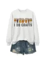 Casual grey long sleeve sweatshirt paired with denim shorts, featuring beer graphic and slogan. - S / Tops / Off-white (Black Print)