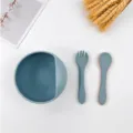 Baby silicone feeding set with snail bowl fork and spoon, toddler safe tableware for food. - Grey Blue