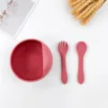 Baby silicone feeding set with snail bowl, fork and spoon. Toddler tableware for safe eating. - Brick Red