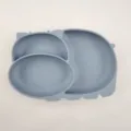 Blue silicone baby divided plate, cute hippo design, safe food grade feeding tableware for kids. - Dinner Plate / Grey Blue
