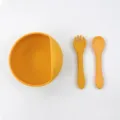 Baby silicone feeding bowl fork spoon set yellow infant tableware anti drop weaning cutlery - Morandi Yellow (2-Piece Snail Bowl Set)
