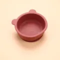 Cute bear silicone baby bowl with suction base for toddler self feeding mealtime use. - Bear Bowl / Brick Red
