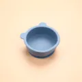 Blue silicone baby suction bowl with cute bear ears, anti-scald design for infant feeding. - Bear Bowl / Grey Blue