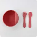 Pink silicone baby suction bowl and fork spoon set variant, durable infant feeding tableware. - Morandi Red (Snail Bowl 2-Piece Set)