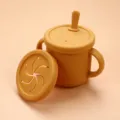 Baby silicone training cup snack cup with dual handles and straw lid in yellow color. - Snack Cup / Mango Yellow