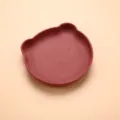 Dark Red Bear Shaped Baby Silicone Suction Bowl Toddler Feeding Plate Model Variant Item - Bear Plate / Brick Red