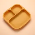 Silicone baby divided plate, square infant food tray with three compartments for toddler feeding. - Square Plate / Turmeric