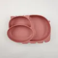 Cute silicone baby divided plate, animal shaped toddler feeding tableware food dish. - Dinner Plate / Brick Red