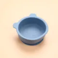 Blue silicone baby suction bowl with cute bear ears for infant feeding and toddlers. - Bear Bowl / Morandi Blue