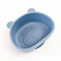 Blue silicone baby bowl with cute bear ears, ideal for toddler feeding and daily use. - Oval Bear-Shaped Bowl (Grey Blue)
