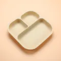 Silicone baby divided plate, 3-compartment infant feeding dish, safe toddler tableware. - Square Plate / Off White