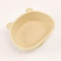 Bear silicone bowl for toddlers, beige color variant, safe baby feeding tableware product. - Oval Bear Bowl (Off-White)
