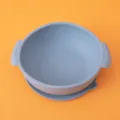 Silicone baby suction bowl with handles, food grade, anti-tip design for feeding toddlers. - Dinner Plate / Grey Blue