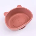 Pink silicone baby bear bowl, cute infant feeding tableware and toddler food bowl variant. - Oval Bear Bowl (Brick Red)