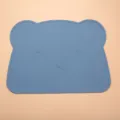 Blue silicone bear placemat, cute toddler feeding mat, non-slip table mat for kids. - Bear Placemat (Greyish Blue)