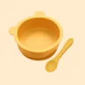 Cute baby silicone bear bowl and spoon set, suction training tableware for toddlers feeding. - 2-Piece Bear Bowl and Spoon Set (Ginger Yellow)