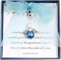 Bridal angel charm detail view with blue pearl and ribbon in gift box for wedding accessory - New Style 5: Royal Blue Pearl