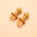 Baby Silicone Training Fork and Spoon Set Beige Infant Self Feeding Utensils Safe - Turmeric